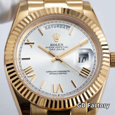 Rolex Day-date 8285 Movement 40mm White Face Roman Numerals Markers Yellow Gold President Strap Men Watch